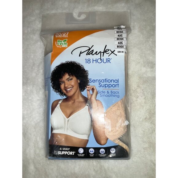 Playtex 18 Hour Sensational Support Wireless Bra 20/27 Beige 42C - Picture 2 of 7